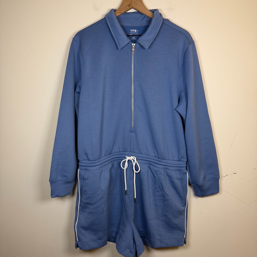 NWT Abercrombie And Fitch YPB neoKNIT Half Zip Long Sleeve Romper Size XL Blue - Picture 2 of 8
